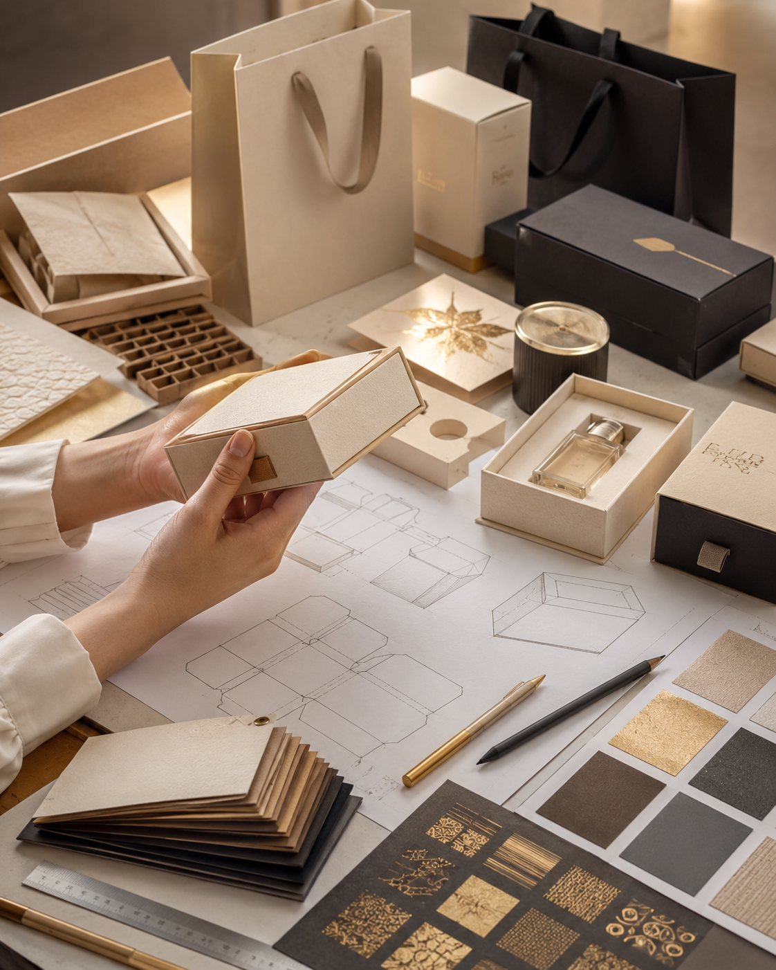 Custom paper packaging design, samples, inserts, materials and finishing options